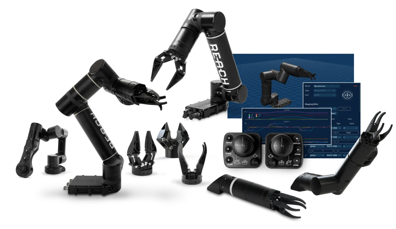 The advanced Reach X modular series features 2, 3, 5 and 7-function manipulators, versatile end-effector tooling, intuitive controller options and advanced HMI software.